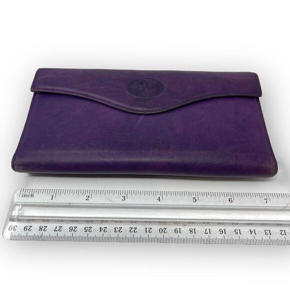 Buxton Vintage Leather Wallet Billfold Bi-Fold Purple Top Grain Cow Hide Used - Picture 11 of 14